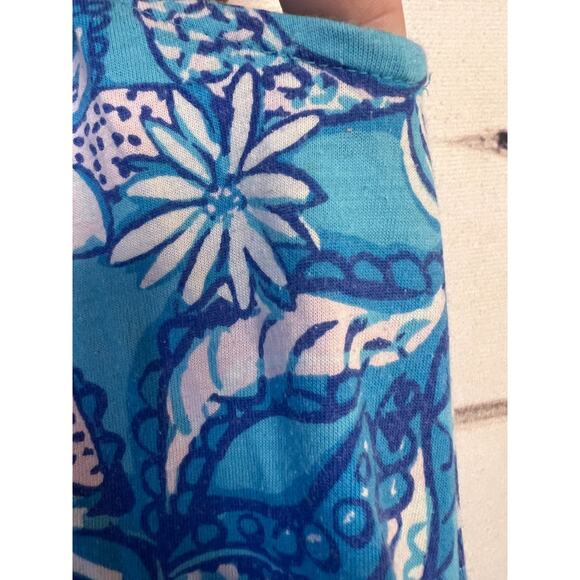 Lilly Pulitzer Size XS Sleeveless Dress Ruffled Collar Easy Comfy Blue Print - Picture 5 of 8
